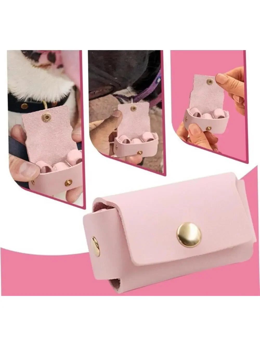 Ring Bag Holder for Dog Collar Wedding Proposal Pink PU Leather Clip-On